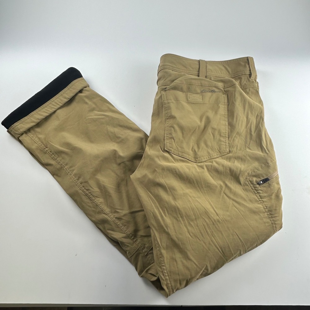 Eddie Bauer Men's T 42x34 First Ascent Fleece Lined Pants Tan Hiking Cargo